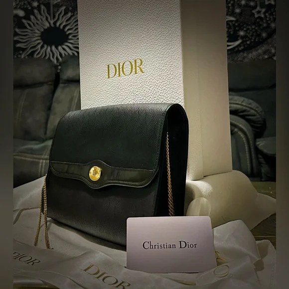 Authentic  vintage Dior Black Leather shoulder bag with Gold Accents make offer - Picture 15 of 17